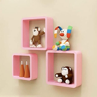 AN Craft square floating wall mount self display Rack -set of 3 MDF (Medium Density Fiber) Wall Shelf(Number of Shelves - 3, Pink)