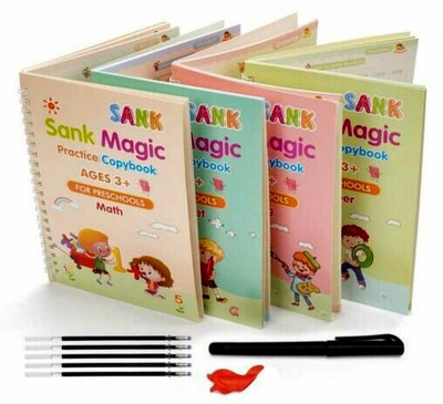 Magic Practice Copybook For Kids, 4 Pack Comfy Kid Handwriting Book Set For Preschoolers, Lifepigment Copybook, Reusable Calligraphy Tracing Workbook With Pen & Aid Pen Grip Notebooks(Practice Book, Generic)