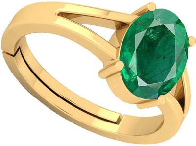 barmunda gems 8.25 Ratti Emerald Panna Free size Ring Brass Emerald Rhodium Plated Ring