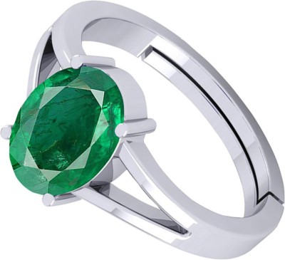 barmunda gems 5.25 Ratti Emerald Panna Silver metal Adjustable Ring Metal Emerald Rhodium Plated Ring