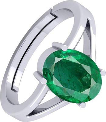 barmunda gems 6.25 Ratti Emerald Panna Gemstone Silver metal Adjustable Ring Metal Emerald Rhodium Plated Ring