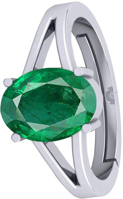 barmunda gems 9.25 Ratti Emerald Gemstone Panna Silver metal Ring Adjustable Metal Emerald Rhodium Plated Ring
