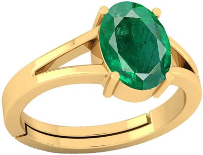 barmunda gems 6.25 Ratti Emerald Panna Free size Ring Brass Emerald Rhodium Plated Ring