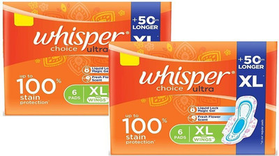 Whisper Choice Ultra Extra Long XL - 6+6 Counts Sanitary Pad(Pack of 2)