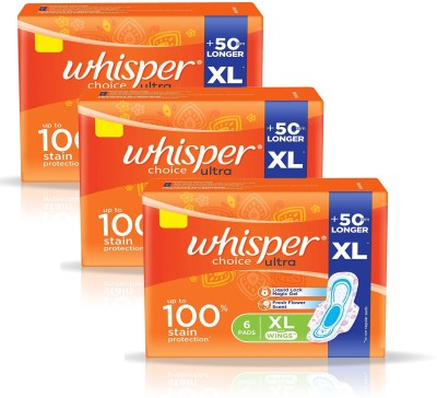 Whisper Choice Ultra Extra Long XL - 6+6+6 Counts Sanitary Pad(Pack of 3)