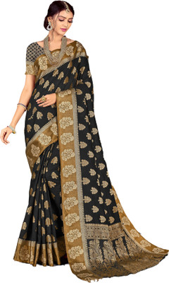 ishika fab Embroidered Kanjivaram Handloom Art Silk Saree(Black)