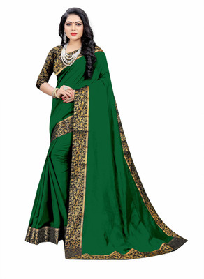 Jevlan Solid/Plain Jamdani Pure Silk, Art Silk Saree(Dark Green)