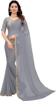 V And V Shop Solid/Plain Daily Wear Georgette Saree(Grey)