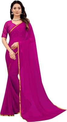 V And V Shop Solid/Plain Daily Wear Georgette Saree(Pink)