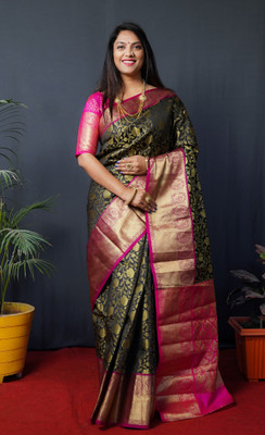 SARJAN AGRI EXPORT Woven Daily Wear Pure Silk Saree(Blue)