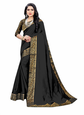 Jevlan Solid/Plain Jamdani Pure Silk, Art Silk Saree(Black)