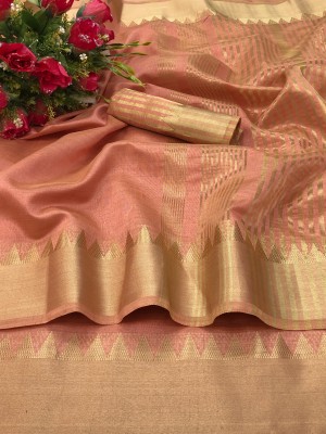 Nayu Enterprise Self Design Banarasi Cotton Silk Saree(Orange)