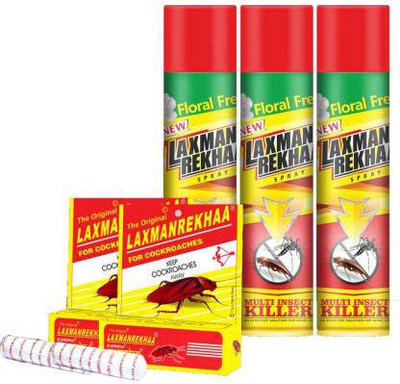 Laxman Rekha Multi Insect Killer Spray Each Pack 200ml With Chalk 10gm Fresh(5 x 124 ml)