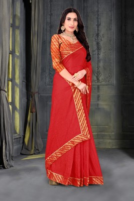 PIYou Fashion Solid/Plain Assam Silk Art Silk Saree(Red)