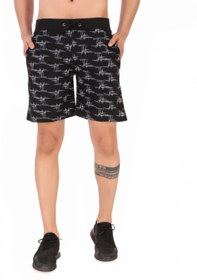 Plus91 Printed Men Black Casual Shorts
