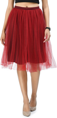 V&M Self Design Women Flared Maroon Skirt