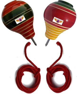 Jayam Traditional Wooden Spinning Tops/lattoo/bambaram/buguri/bongaram with String/Pack of 2