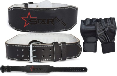 STARX Black 4 Inch Foam Padded Gym Belt, Olympic Weight Lifting Belt with Gym Gloves Weight Lifting Belt(Black)