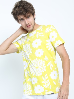 HIGHLANDER Printed Men Round Neck Yellow T-Shirt