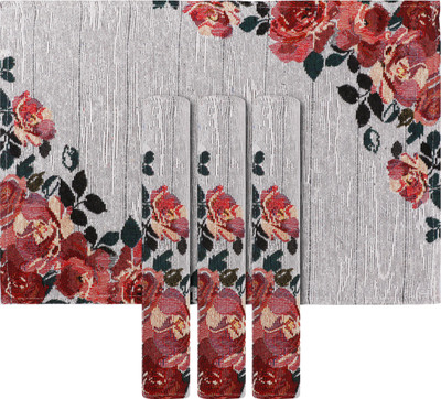 PRAKARTIK Rectangular Pack of 4 Table Placemat(Black, Red, Cotton)