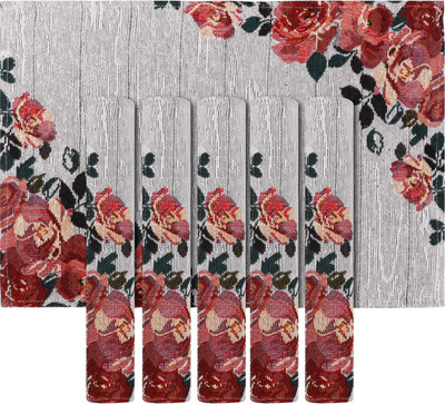 PRAKARTIK Rectangular Pack of 6 Table Placemat(Black, Red, Cotton)