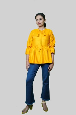 PARAGI Casual Solid Women Yellow Top