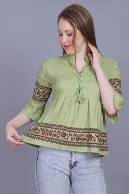 S R S FASHION Casual Printed Women Green Top