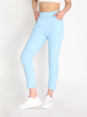 CHKOKKO Solid Women Light Blue Track Pants