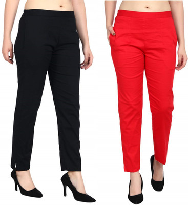 Kanna Fabric Regular Fit Women Black, Red Trousers