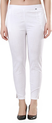 camellias Slim Fit Women White Trousers