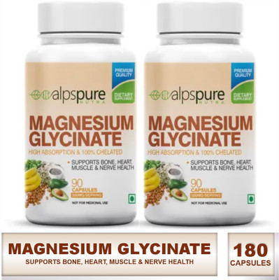 ALPSPURE Magnesium Glycinate for Healthy Heart and Nerve Health 500 mg (Pack of 2)(2 x 90 Tablets)