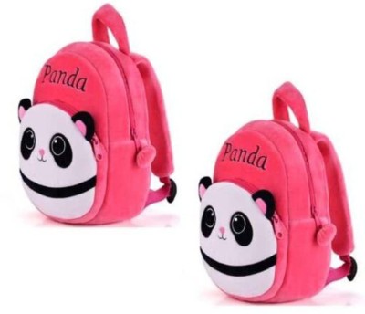 BHAVYA pink panda combo Kids Bags for School Baby/Boys/Girls Velvet Backpack School Bag(Multicolor, 15 inch)