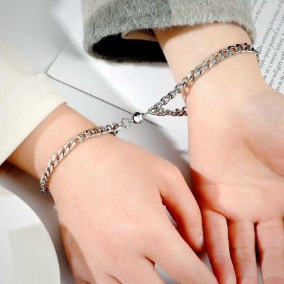 SAMY COLLECTION Stainless Steel Sterling Silver Bracelet Set(Pack of 2)