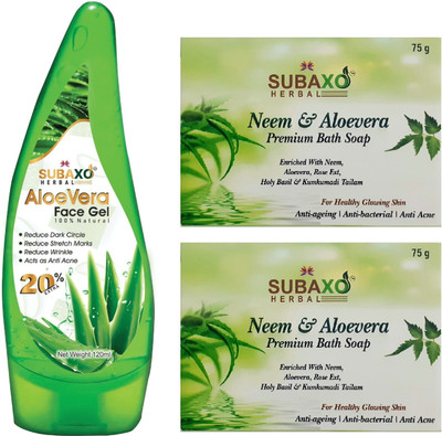 Subaxo Herbal Aloe Vera Face Gel 120 ml And Herbal Neem & Aloevera Soap 2 Pc Each 75 g(3 Items in the set)