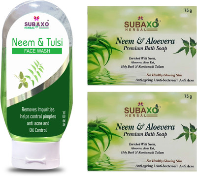 Subaxo Herbal Neem & Tulsi Face Wash 100 ml And Herbal Neem & Aloevera Soap 2 Pc Each 75 g(2 Items in the set)