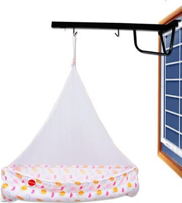 VParents fruity Baby Cradle with Attached bed and Mosquito net and Window Metal Hanger(Pink)