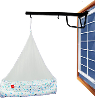 VParents Galaxy Baby Cradle with Attached bed and Mosquito net and Window Metal Hanger(Blue)