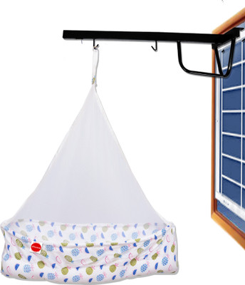VParents fruity Baby Cradle with Attached bed and Mosquito net and Window Metal Hanger(Blue)