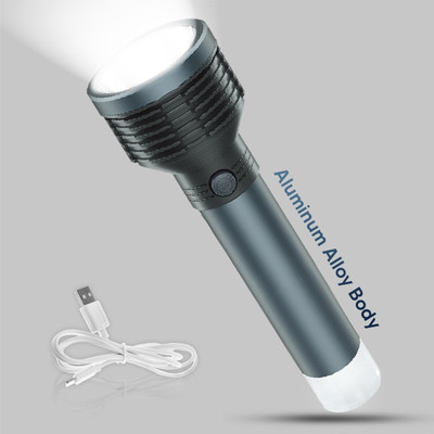 Pick Ur Needs Rechargeable Emergency Light 2 In 1 Led Torch Aluminium Body Torch(Black, 17 cm, Rechargeable)