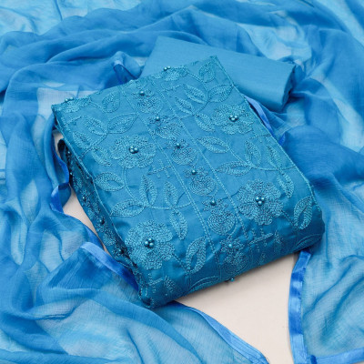 EVAQO Cotton Blend Self Design Salwar Suit Material