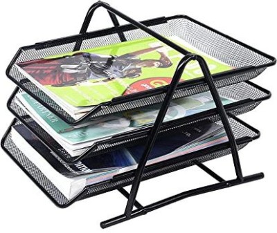 UROPHA Metal Material 3-Tier File Tray Organizer, Metal Mesh File/Documents/Letters/A4 Size(Set Of 1, Black)