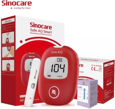 Sinocare Safe AQ Smart Glucometer with 50 strips Glucometer(Red)