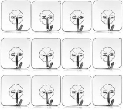 Shreejee Self adhesive reusable hook/kitchen bathroom accessories 10kg load capacity Hook 1(Pack of 12)