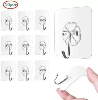 Shreejee Self adhesive reusable hook/kitchen bathroom accessories 10kg load capacity Hook 1(Pack of 10)