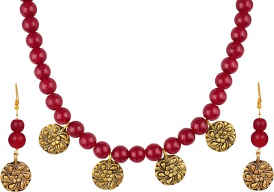 JFL Jewellery for Less Copper Gold-plated Maroon Jewellery Set(Pack of 1)