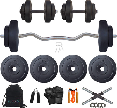 STARX PVC 12KG Weight Plate with 3Ft Curl Rod & Gym Accessories Gym Equipment for Home Fixed Weight Dumbbell(12 kg)
