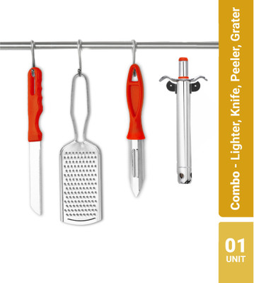 Flipkart SmartBuy Stainless Steel Kitchen Tool Set(Multicolor, Gas Lighter, Grater, Peeler, Knife)