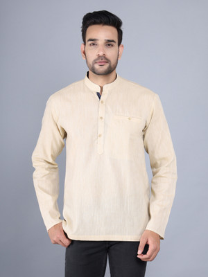HUZUR Men Solid Straight Kurta(Beige)