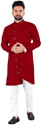 rajesh fashion Men Self Design Straight Kurta(Red)