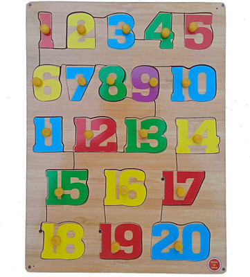 FireFlies Wooden 1-20 Number Puzzle With Nob for kids(Brown)